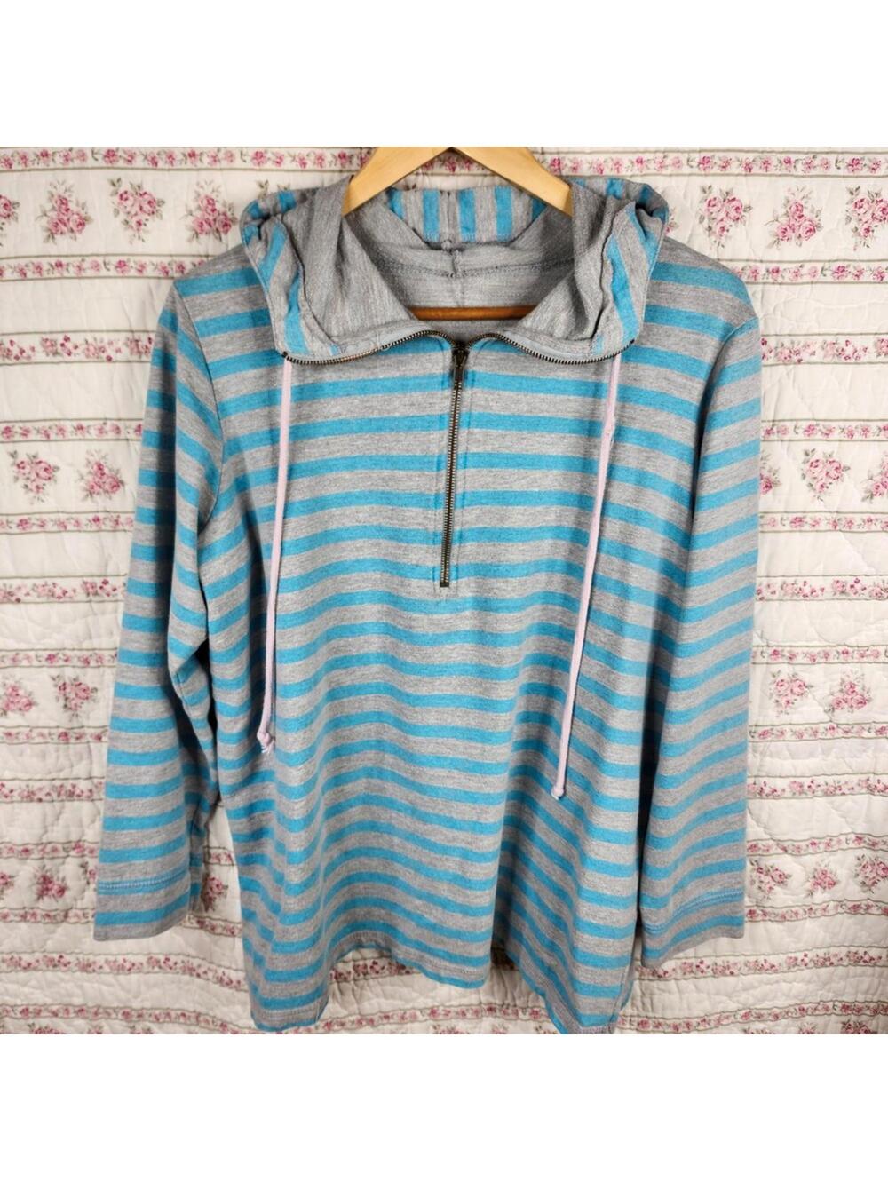 Striped Hoodie Pullover 1/2 Zip Sweatshirt Long Sleeve Casual Comfy